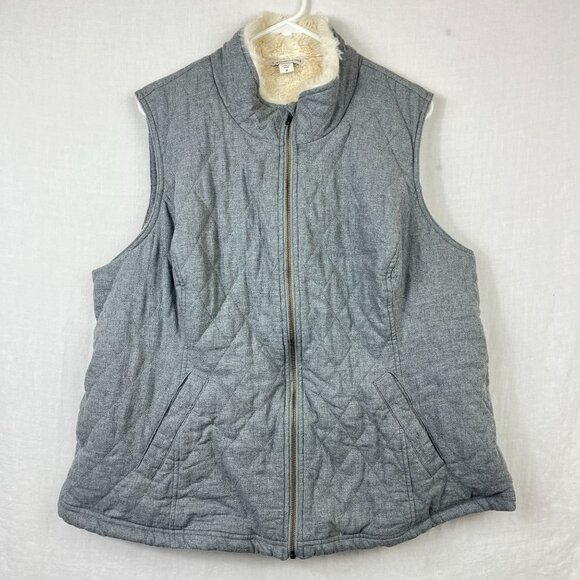 Coldwater Creek Faux Fur Lined Vest Womens 1X Quilted Plus Size Full Zip Cozy - Picture 1 of 10